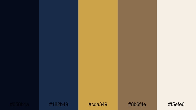 royal velvet tides gold navy blue color palette with hex codes