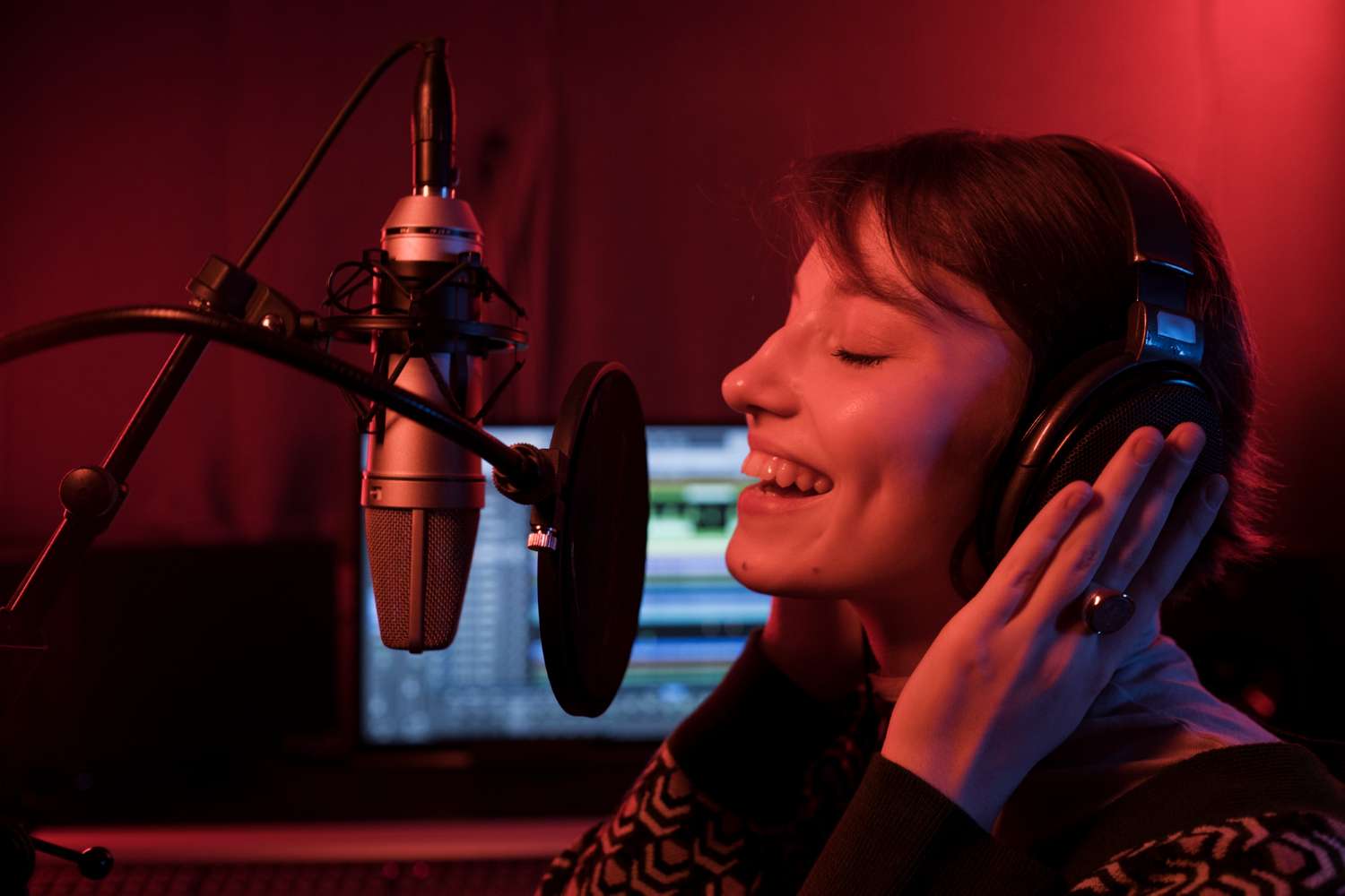 woman recording podcast intro music cover