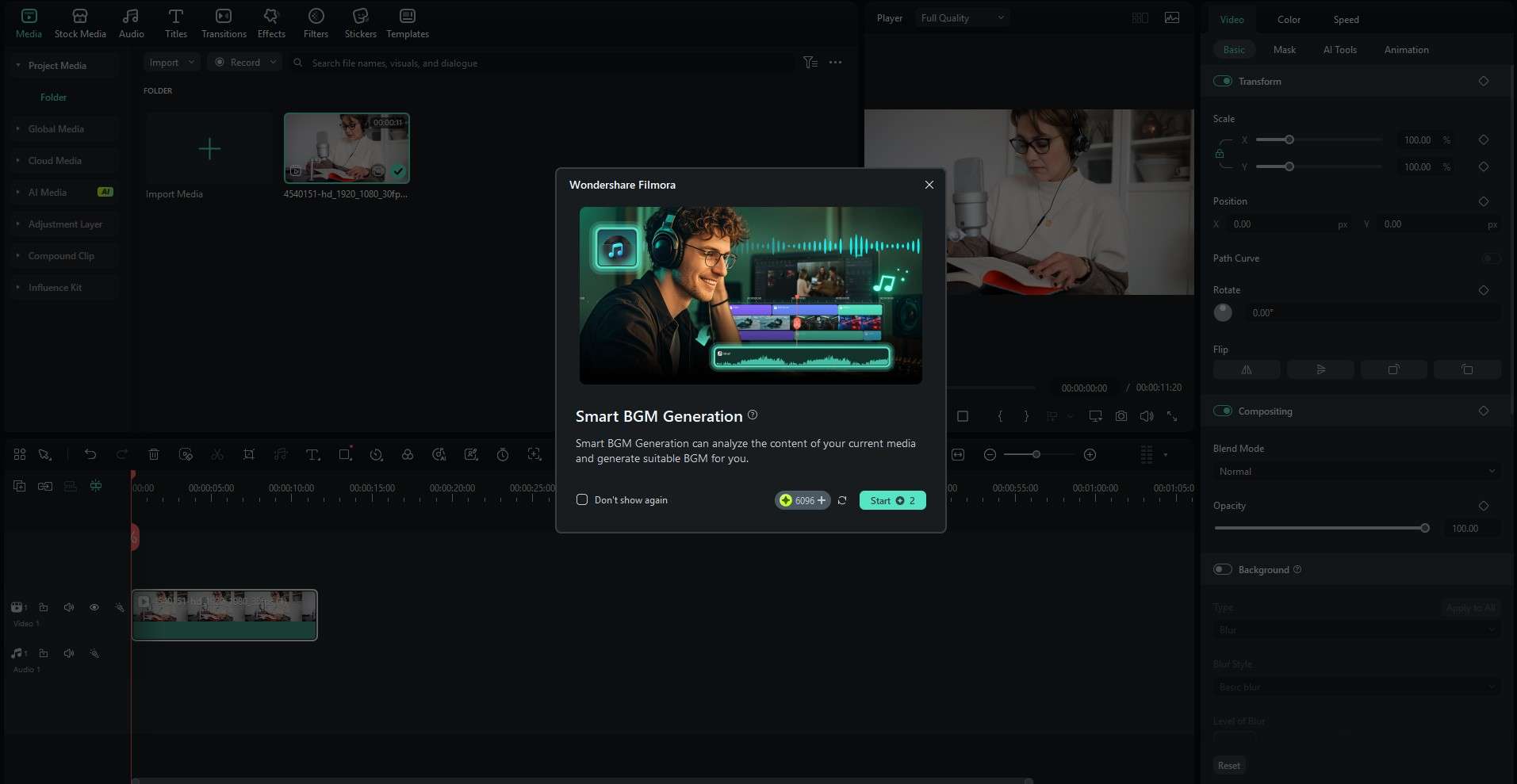 generate background music for podcast video