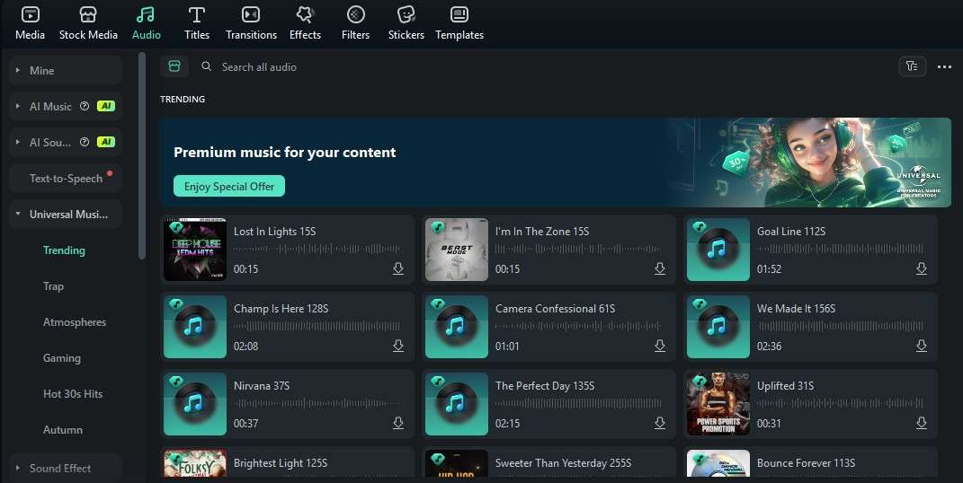 filmora royalty free podcast music library
