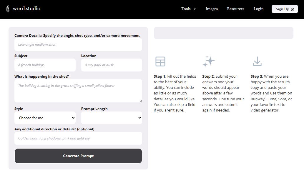 runway prompt generator sample