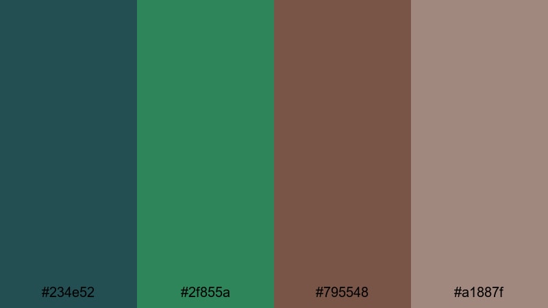 rustic cabin glow blue green brown color palette with hex codes