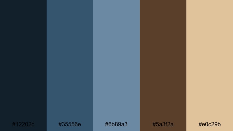 rustic lakeside dusk blue dark brown color palette with hex codes