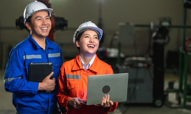 watching safety worker video in workplace
