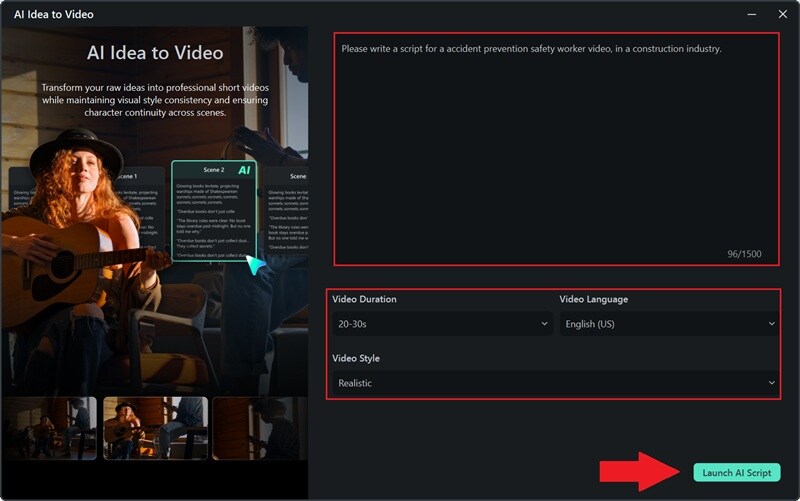 launch ai script using text prompt