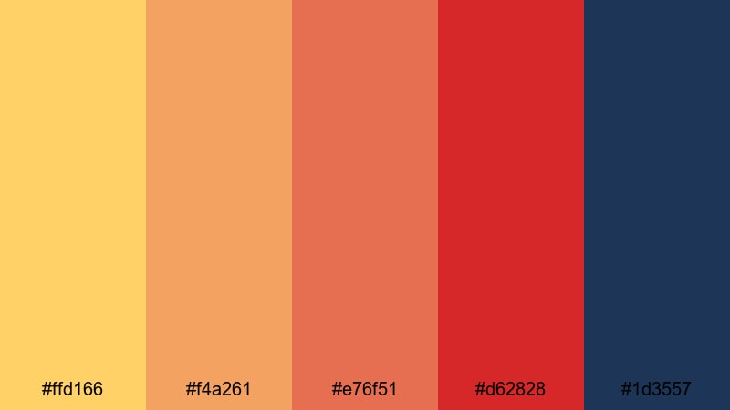 saffron cinema glow yellow red color palette with hex codes
