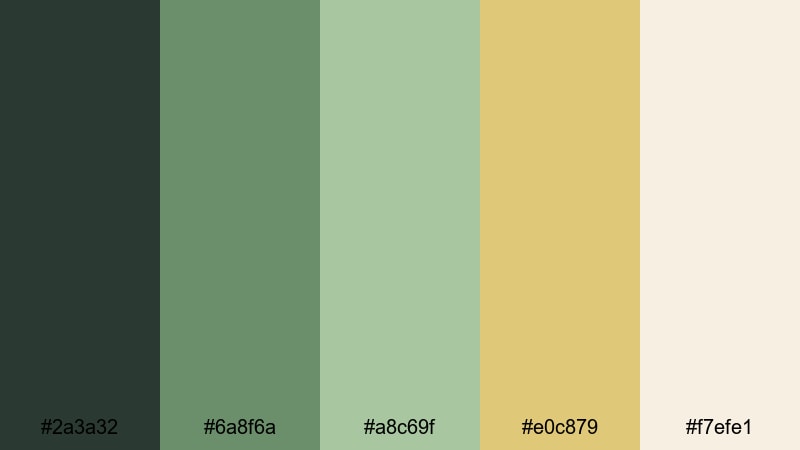 sagefields at dusk gold green color palette with hex codes