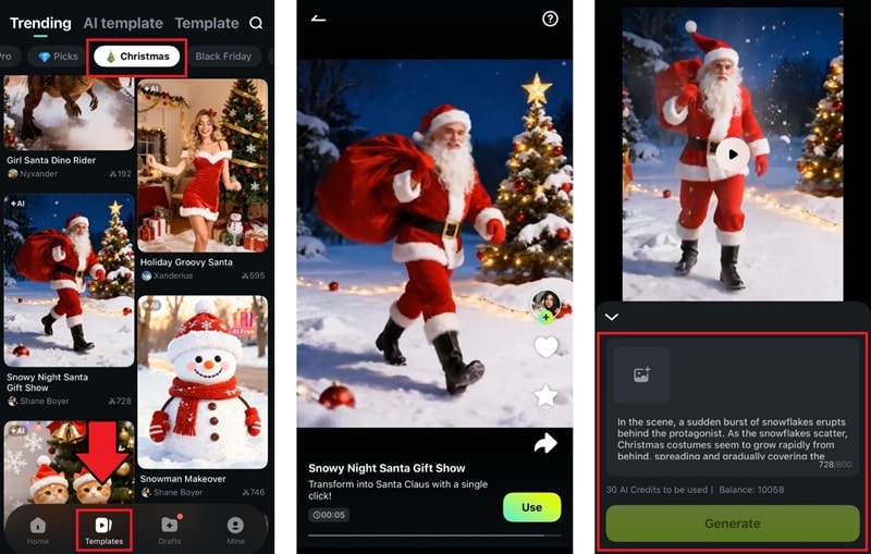 generate santa claus in filmora app