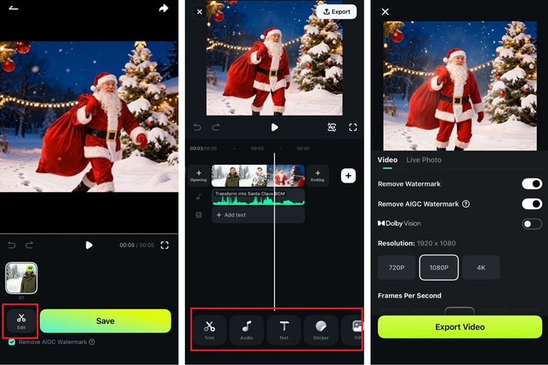 edit and export santa claus video