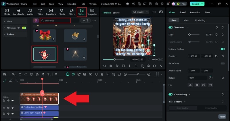 add santa stickers from library