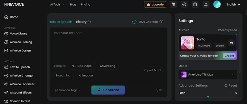 finevoice ai santa voice generator