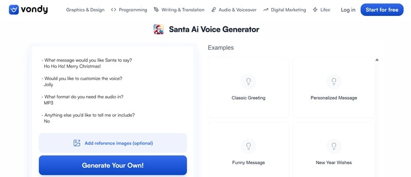 vondy ai santa voice generator