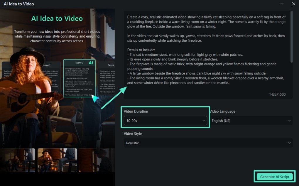 add prompt hit generate ai script