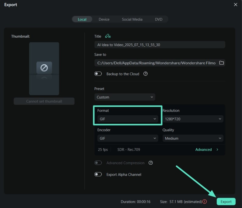 pick gif format and export