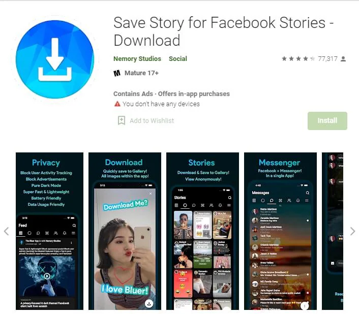 app salva storie di facebook su iPhone e Android