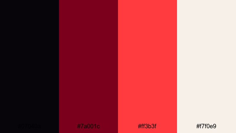 scarlet champagne night black red color palette with hex codes