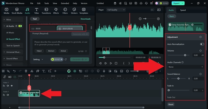 drag ai sound to timeline