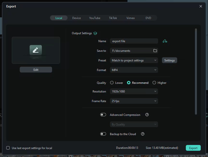 export formats on filmora