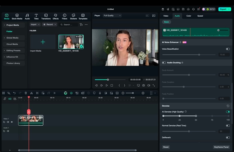 adjust audio settings filmora
