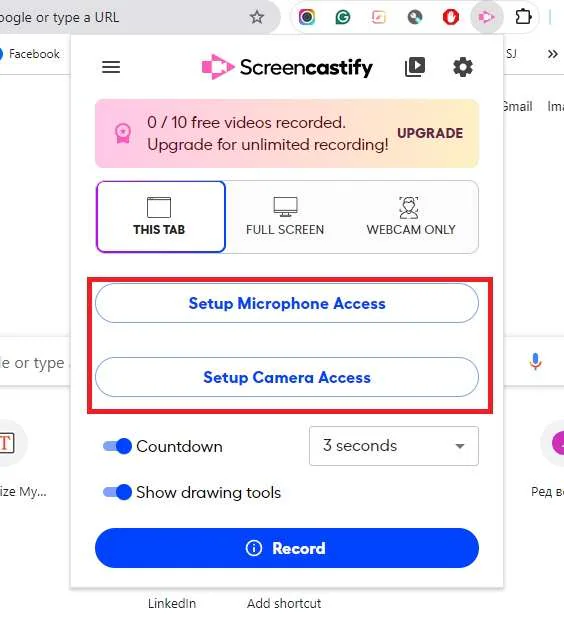 screencastify microphone and camera access 