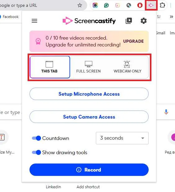 options d'enregistrement de screencastify 