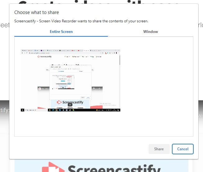 botón sahre de screencastify