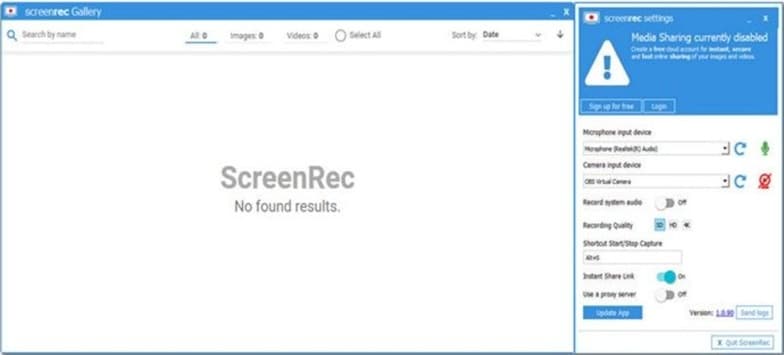 screen rec interface