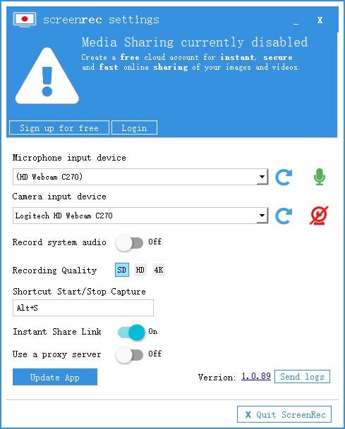screenrec ضبط إعدادات لأخذ لقطة للشاشة في نظام ويندوز