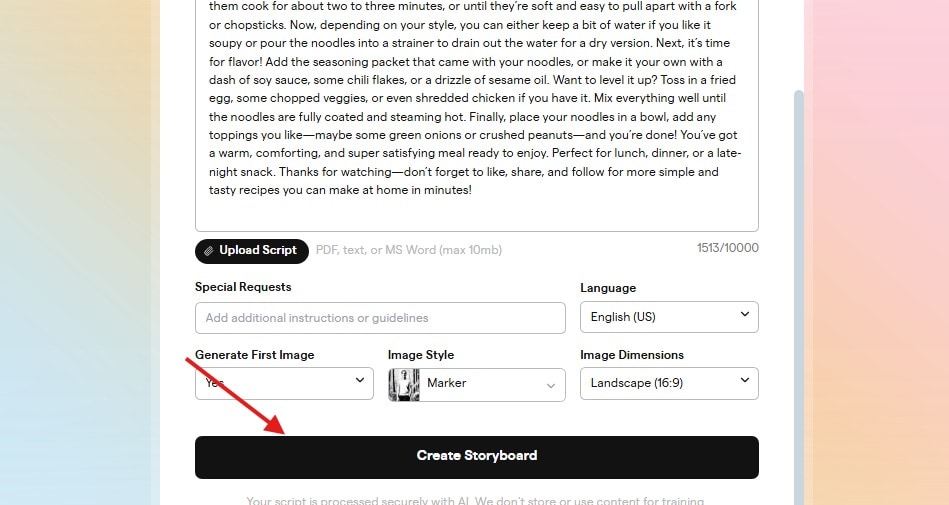 generating storyboard on boords