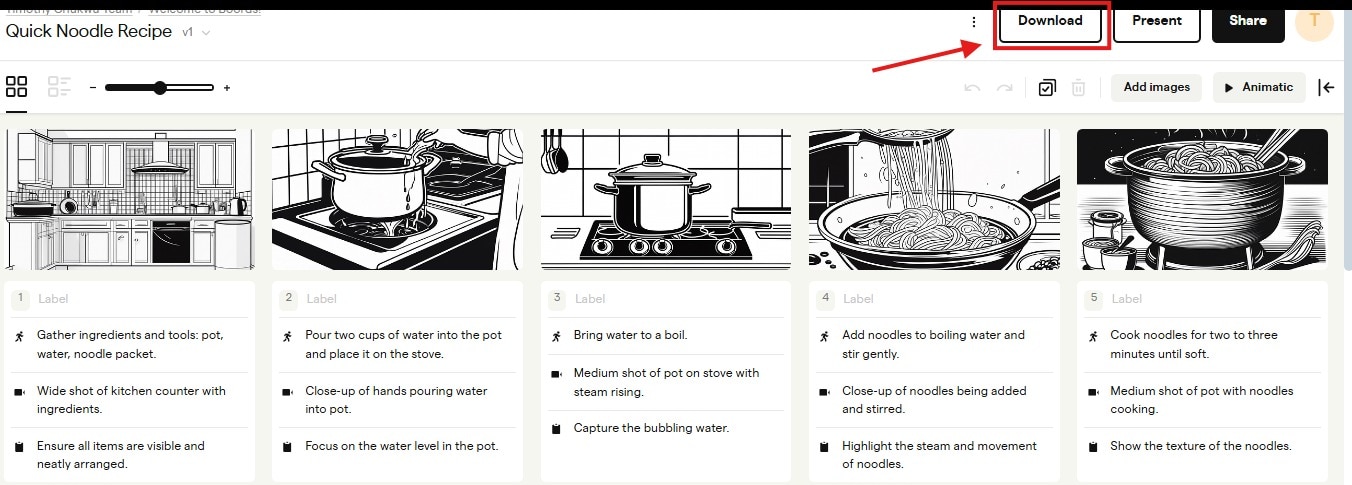 saving generated storyboard