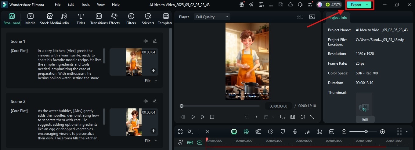 exporting video in filmora