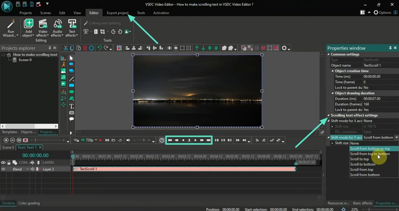 preview scrolling video effect export
