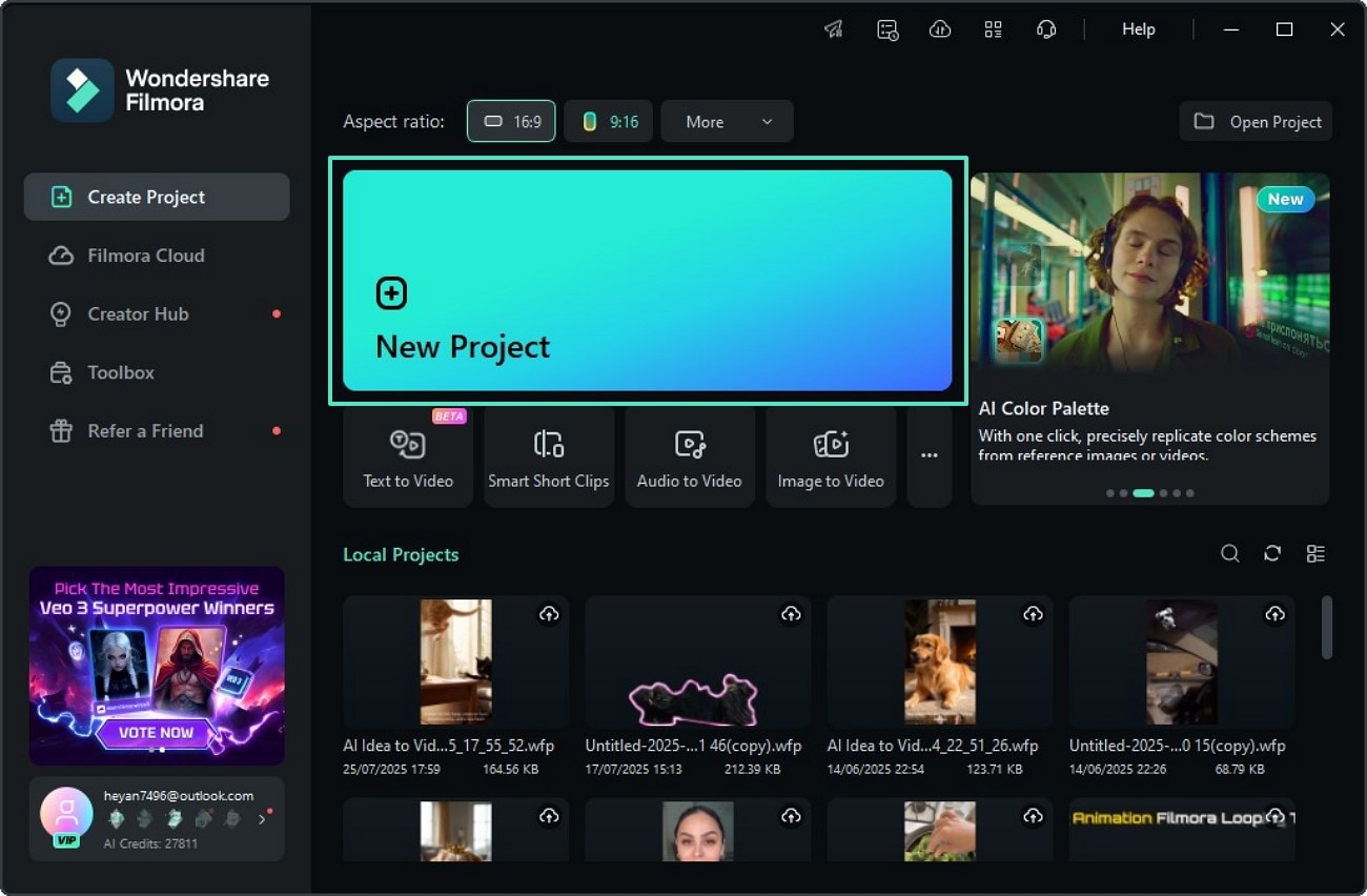 launch filmora start new project