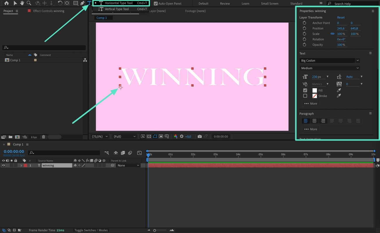 select type tool scrolling video maker