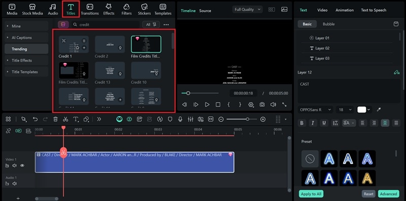 using credit roll scrolling text template