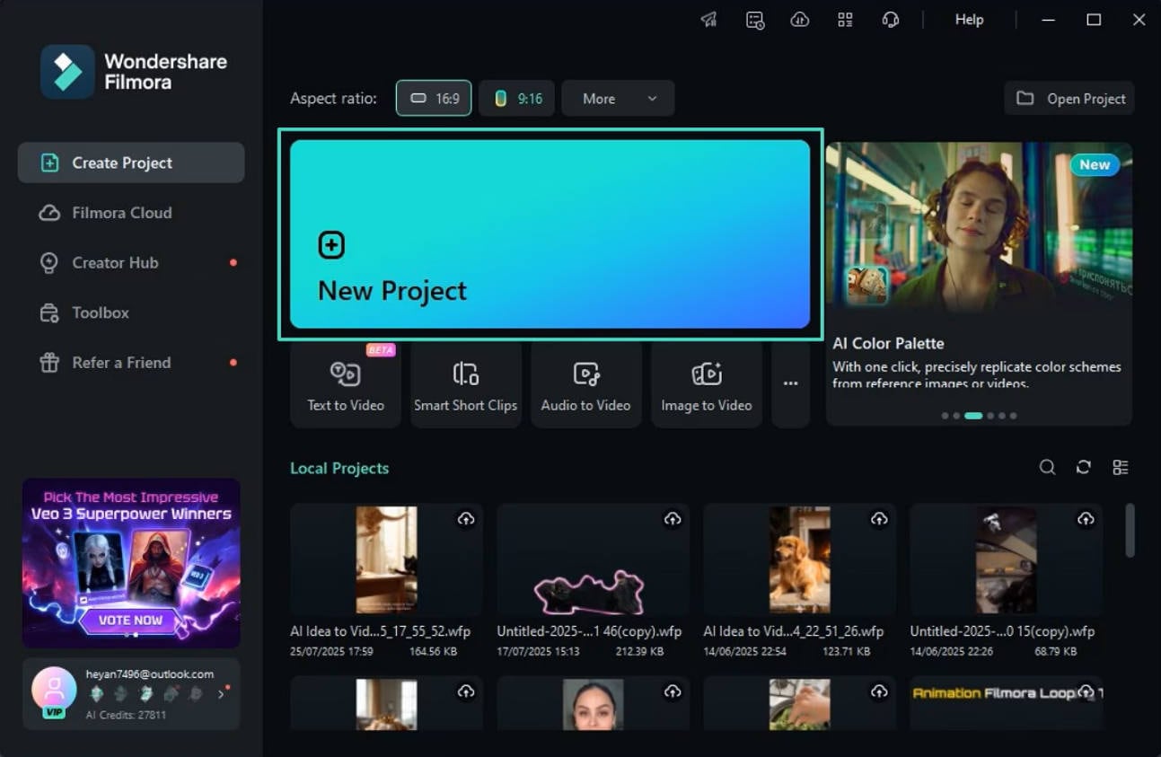 filmora interface new project