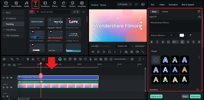 filmora access title effects