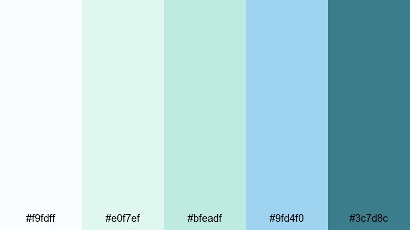 sea foam daybreak white green blue color palette with hex codes