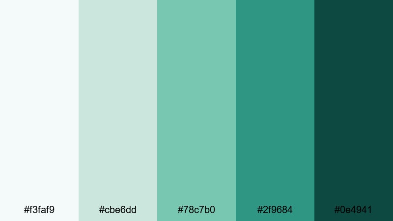 sea glass whispers turquoise green color palette with hex codes