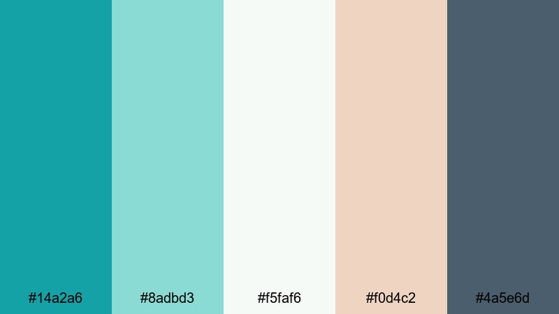 seafoam boardwalk glow teal blue color palette with hex codes