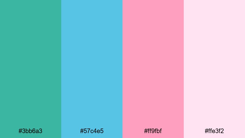 seafoam candy skies green blue pink color palette with hex codes