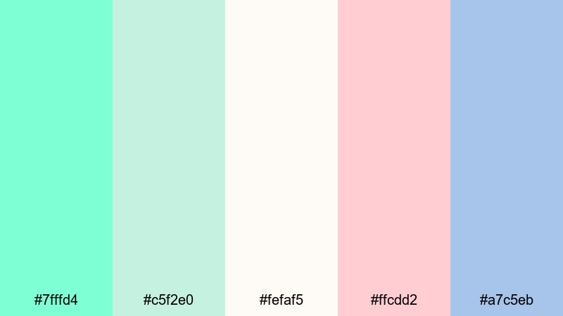 seafoam cotton skies aquamarine color palette with hex codes