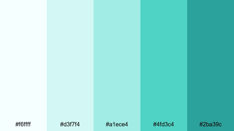 seafoam daydream turquoise color palette with hex codes