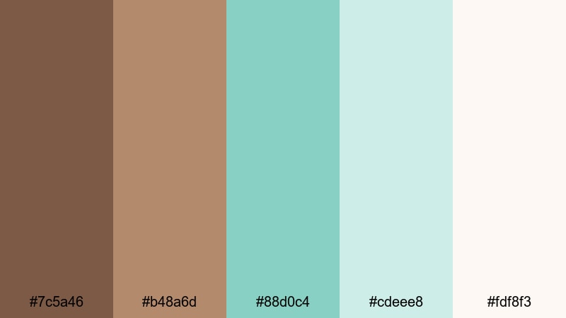 seafoam latte haze brown turquoise color palette with hex codes