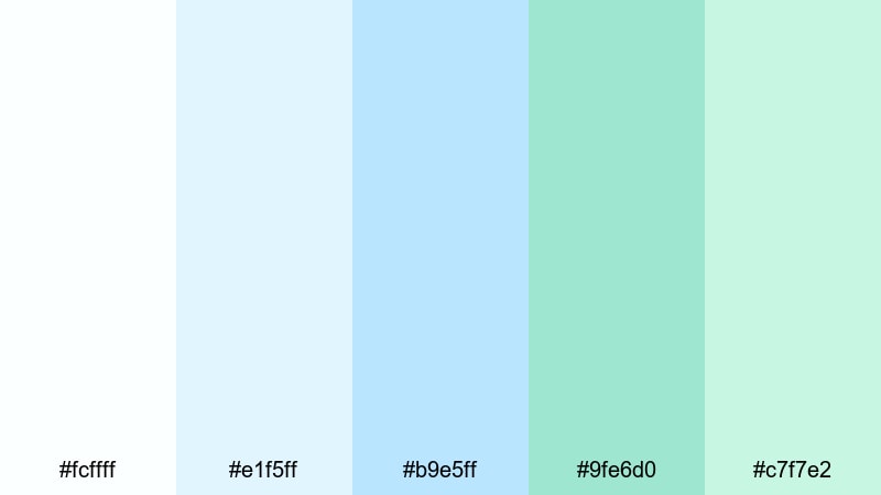 seafoam storyboard white blue green color palette with hex codes