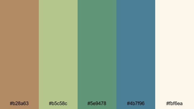 seagrass dune morning brown green blue color palette with hex codes
