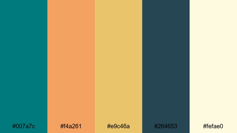 seagrass sunrise dark turquoise color palette with hex codes