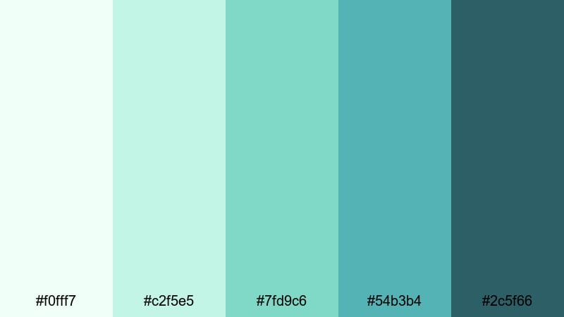 seagrass whisper green light blue color palette with hex codes