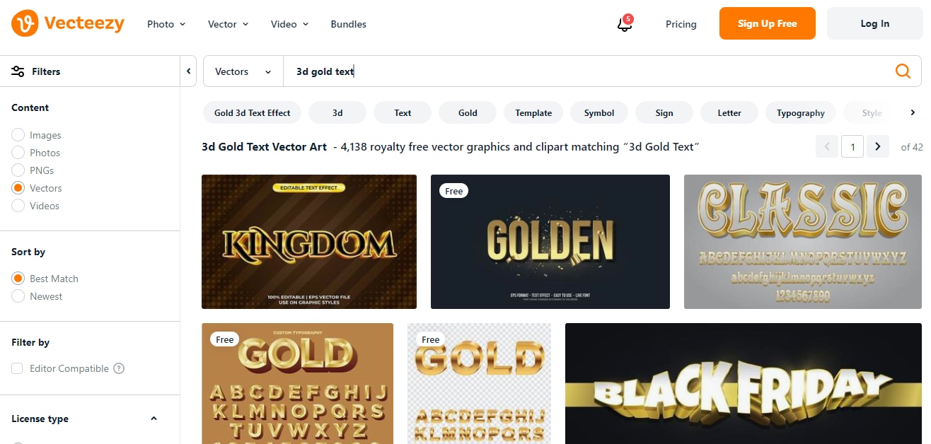 searching 3d gold text vecteezy