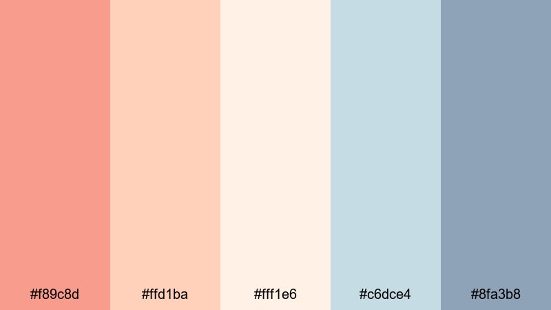 seashell whisper tones coral reef color palette with hex codes